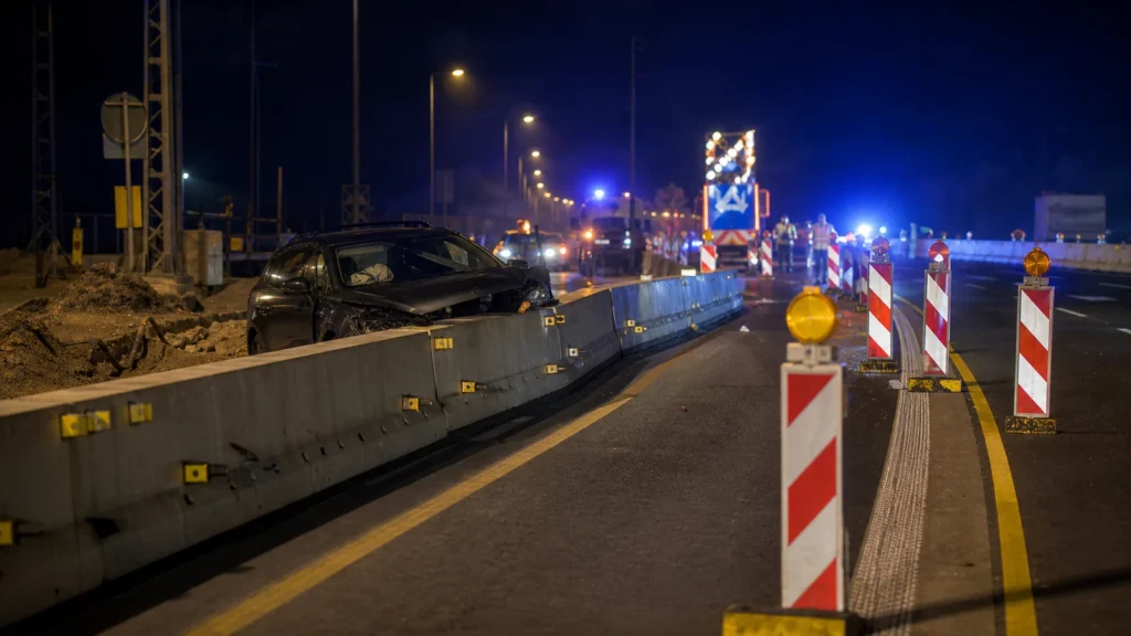 Autobahnbaustelle mit Absperrungen als Symbol für einen Unfall auf der A43 bei Herne.