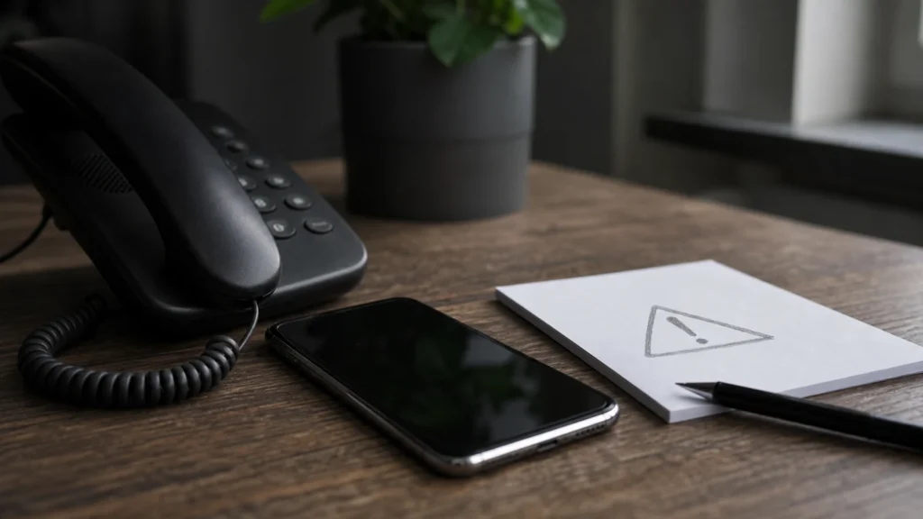 Telefon auf einem Tisch als Symbolbild für Schockanrufe und Telefonbetrug.