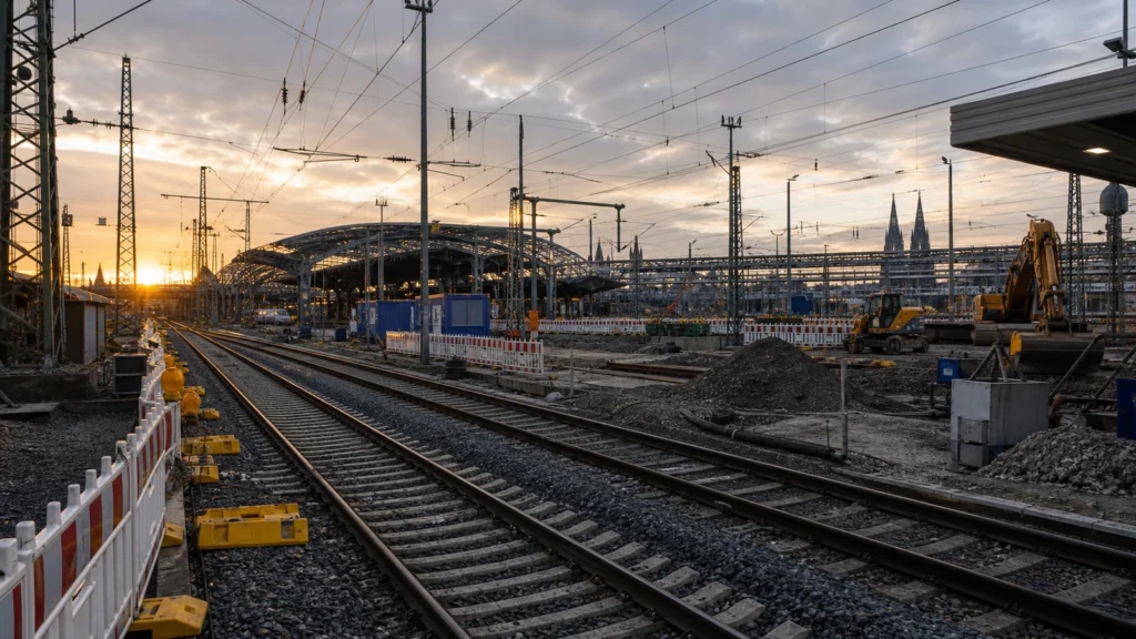Gleis- und Bahnsteigbaustelle als Symbolbild für den Kölner Bahnknoten.