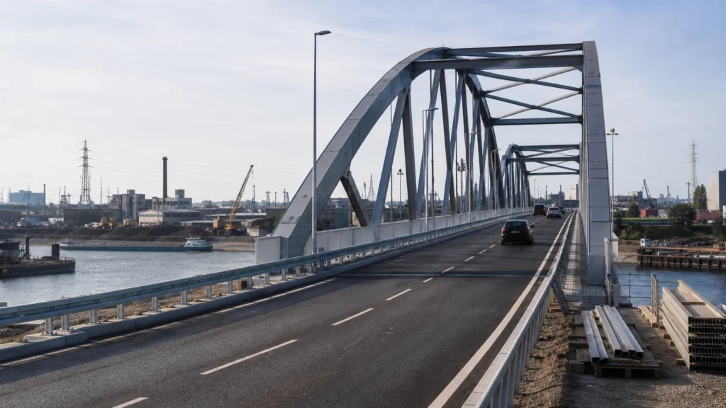 Stahlbrücke über die Ruhr als Symbol für die wieder freigegebene Karl-Lehr-Brücke in Duisburg.