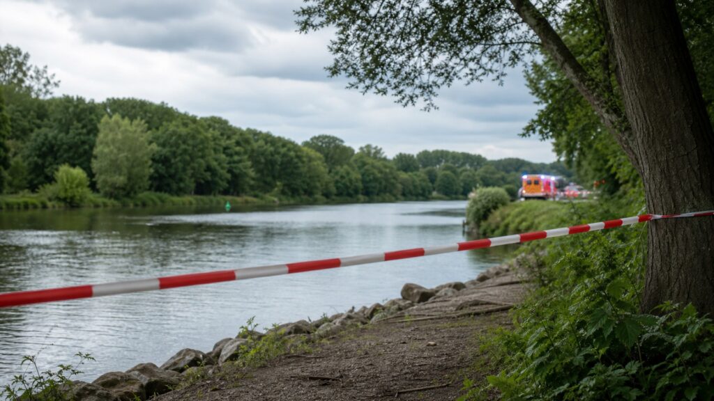 Ein abgesperrter Uferbereich an einem Fluss als Symbol für einen Badeunfall.