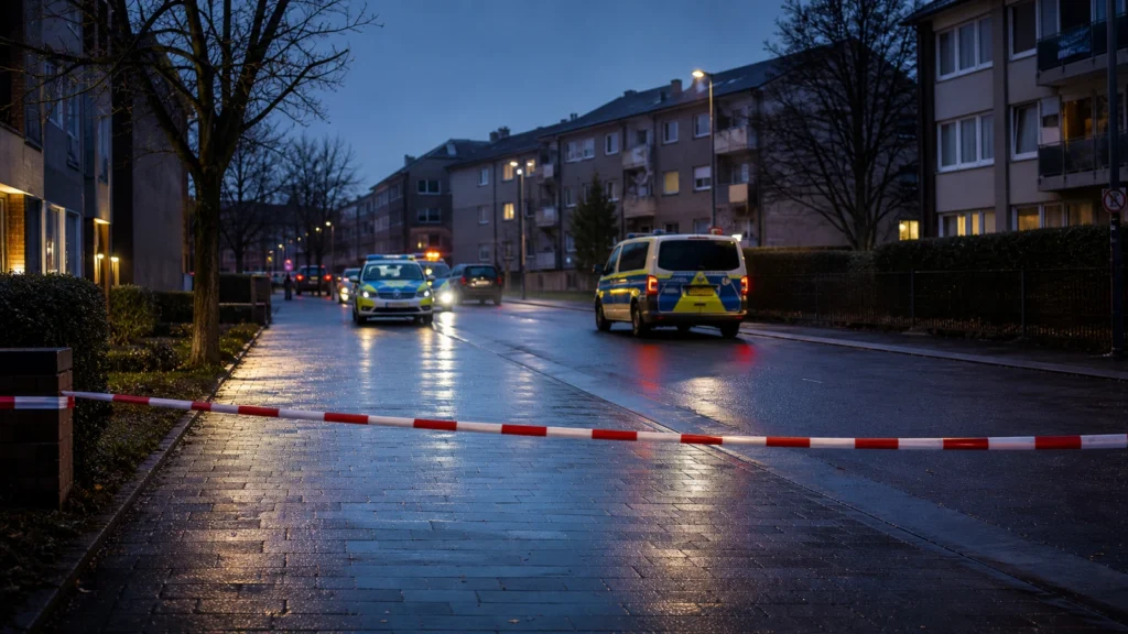 Abgesperrte Straße als zurückhaltendes Symbolbild für einen Polizeieinsatz in Gelsenkirchen.