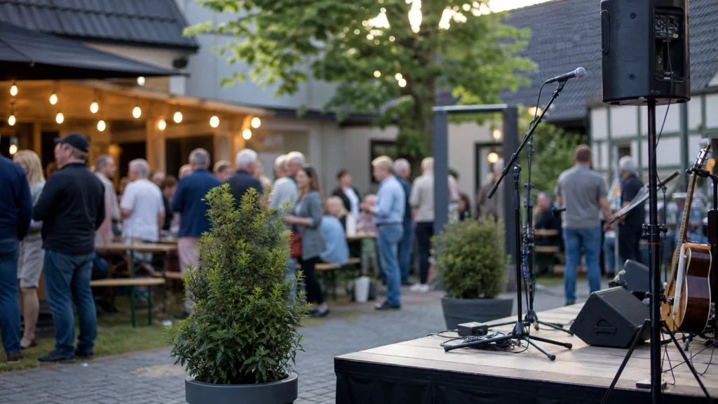 Vereinsfest mit kleiner Bühne als Symbolbild für den GEMA-Pauschalvertrag in Nordrhein-Westfalen.