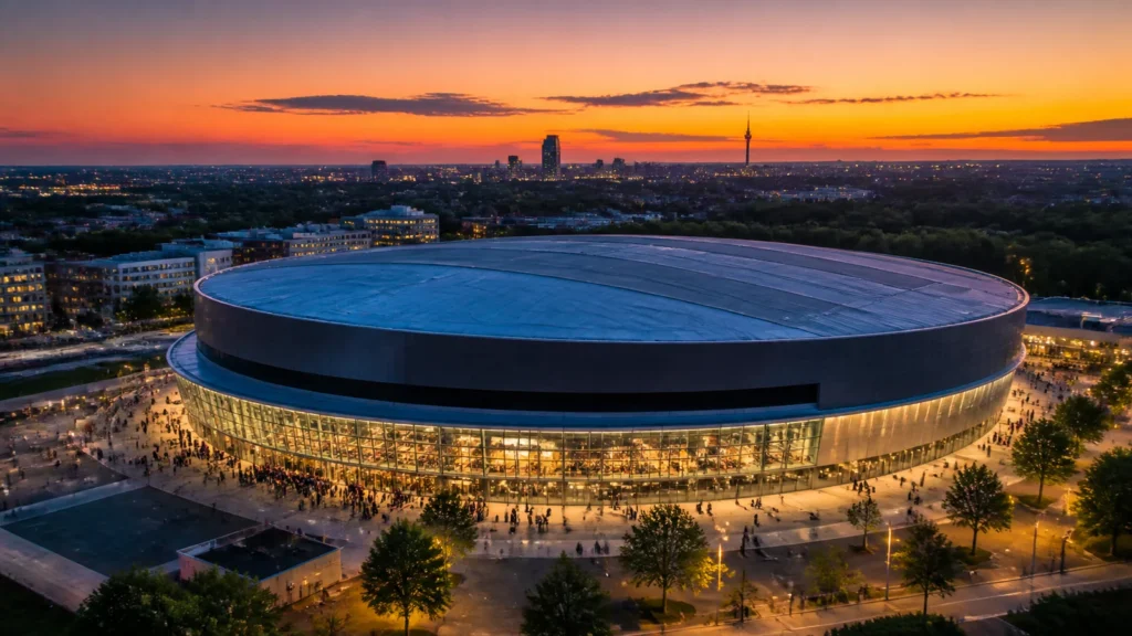 Moderne Sportarena als Symbol für die Olympia-Bewerbung KölnRheinRuhr.