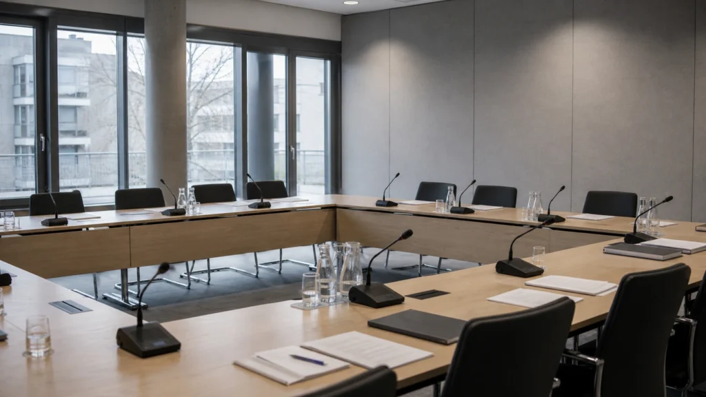 Neutraler Sitzungsraum als Symbolbild für ein politisches Ausschlussverfahren in Krefeld.