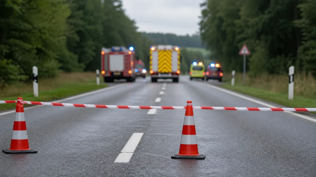 Abgesperrte Landstraße als Symbolbild für einen schweren Verkehrsunfall in Leopoldshöhe.