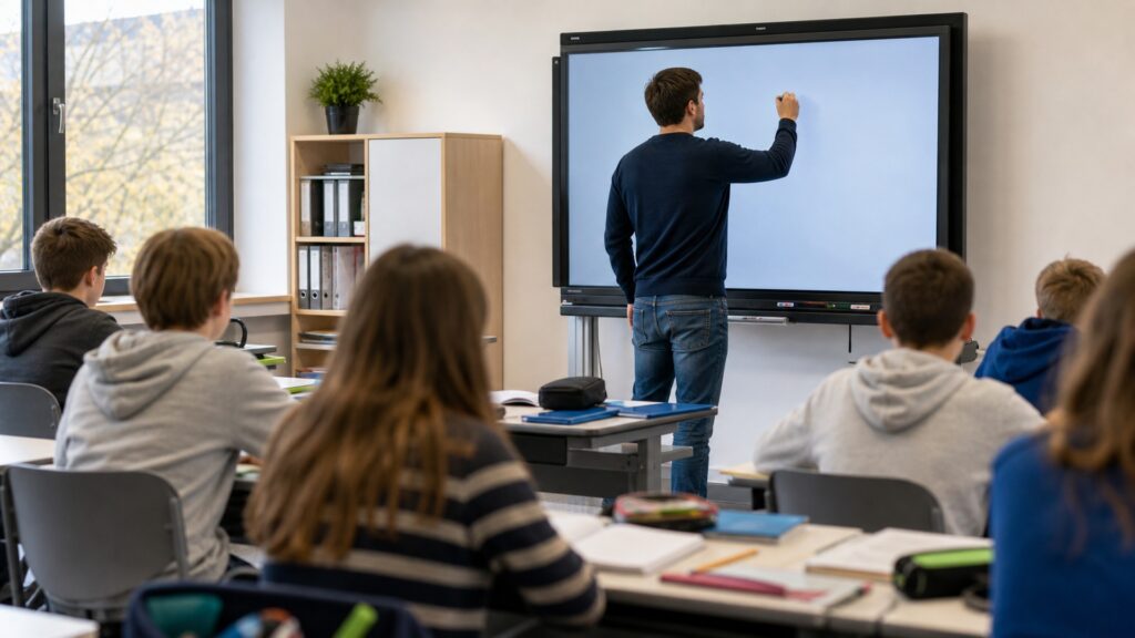 Ein modernes Klassenzimmer als Symbol für Schulen in Nordrhein-Westfalen.
