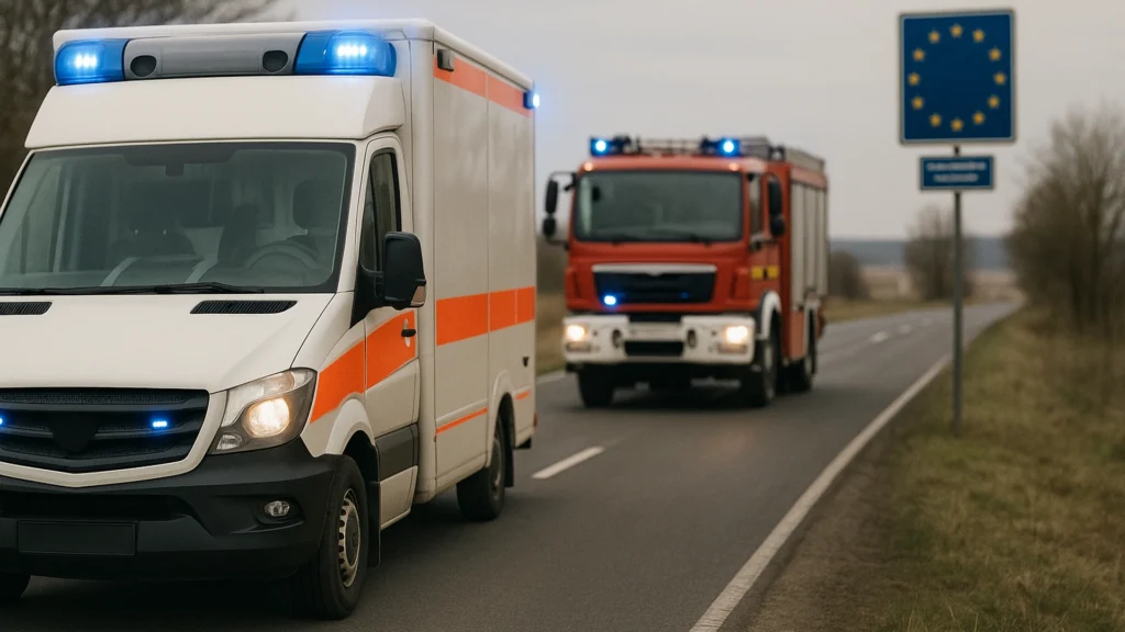 Rettungsfahrzeuge auf einer Straße als Symbol für grenzüberschreitende Gefahrenabwehr.