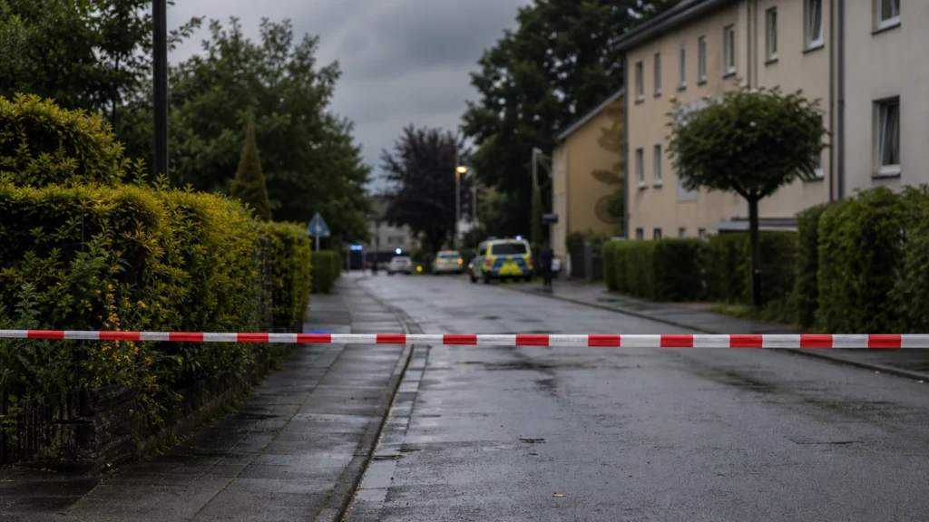 Abgesperrte Wohnstraße als zurückhaltendes Symbolbild für einen Polizeieinsatz in Erkrath.