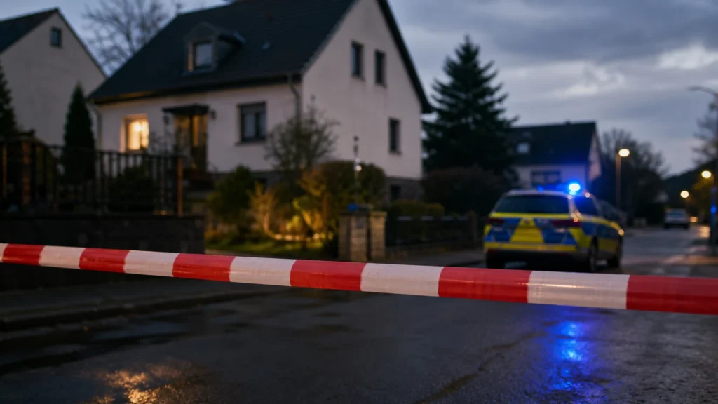 Abgesperrtes Wohnhaus als Symbol für Ermittlungen nach einem Tötungsdelikt.