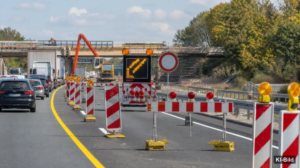 Autobahnbaustelle als Symbol für die Vollsperrung der A4 bei Frechen.