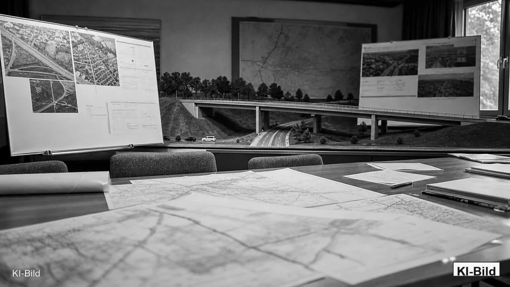 Straßenplanungsunterlagen als Symbol für den A52-Ausbau bei Gladbeck.
