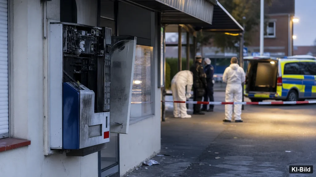 Beschädigter Automat als Symbol für eine Sprengung in Ahlen.