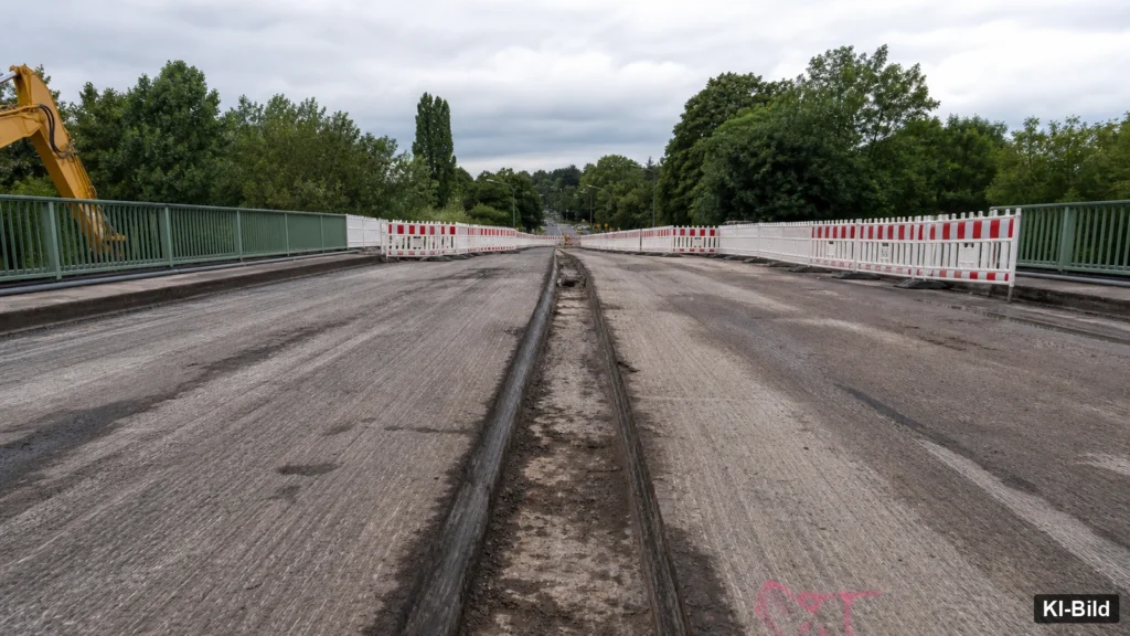 Brückenbaustelle als Symbol für die Sperrung der B225 in Recklinghausen.