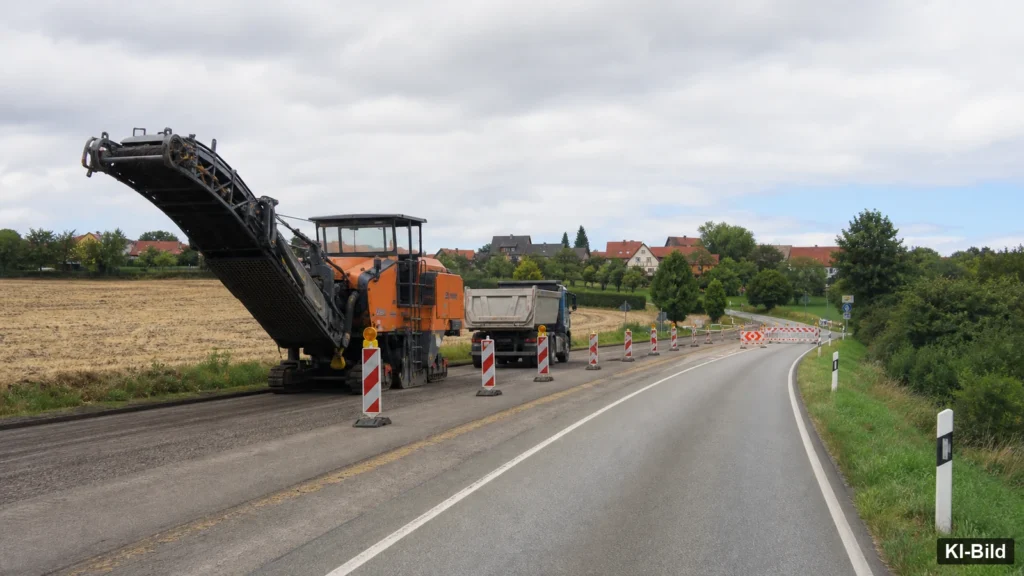 Straßenbaustelle als Symbol für die Sanierung der B7 in Warburg-Rimbeck.