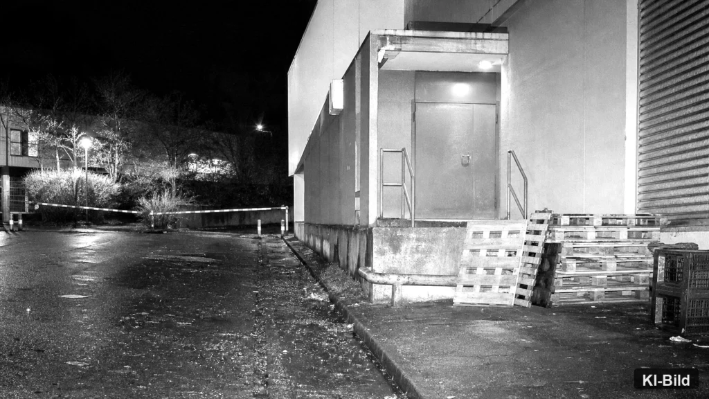 Supermarkt-Lagerbereich bei Nacht als Symbol für einen Einbruch in Bochum-Langendreer.