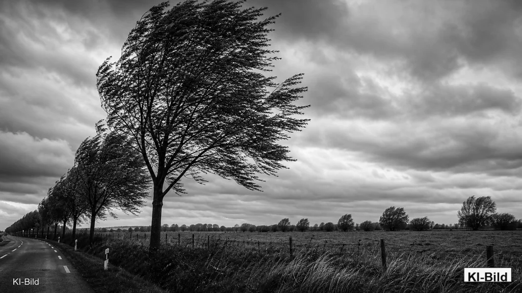 Windige Landschaft in NRW als Symbol für die DWD-Warnlage.