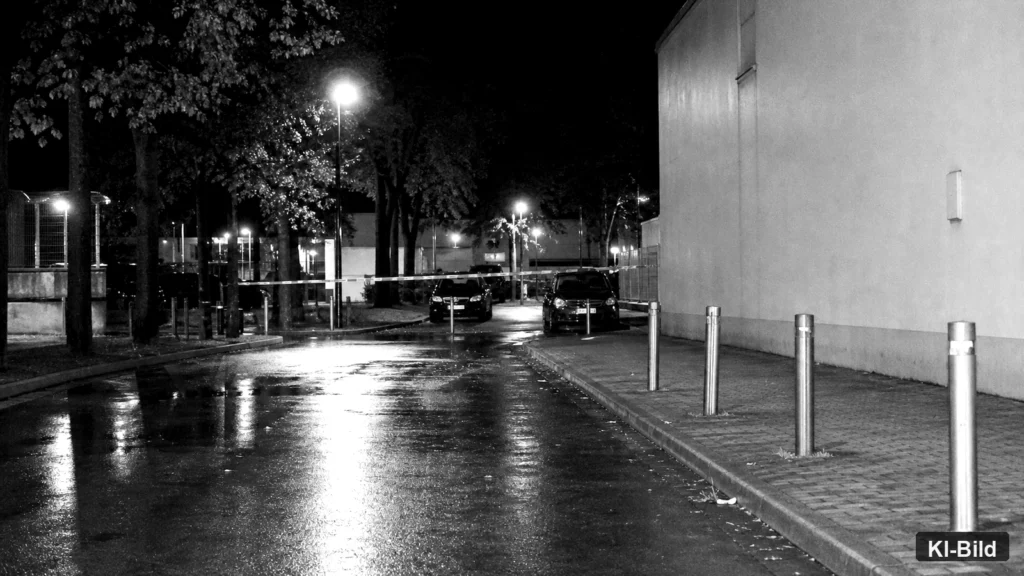 Polizeieinsatz an einem Parkplatz als Symbol für Ermittlungen nach einer Auseinandersetzung in Essen.