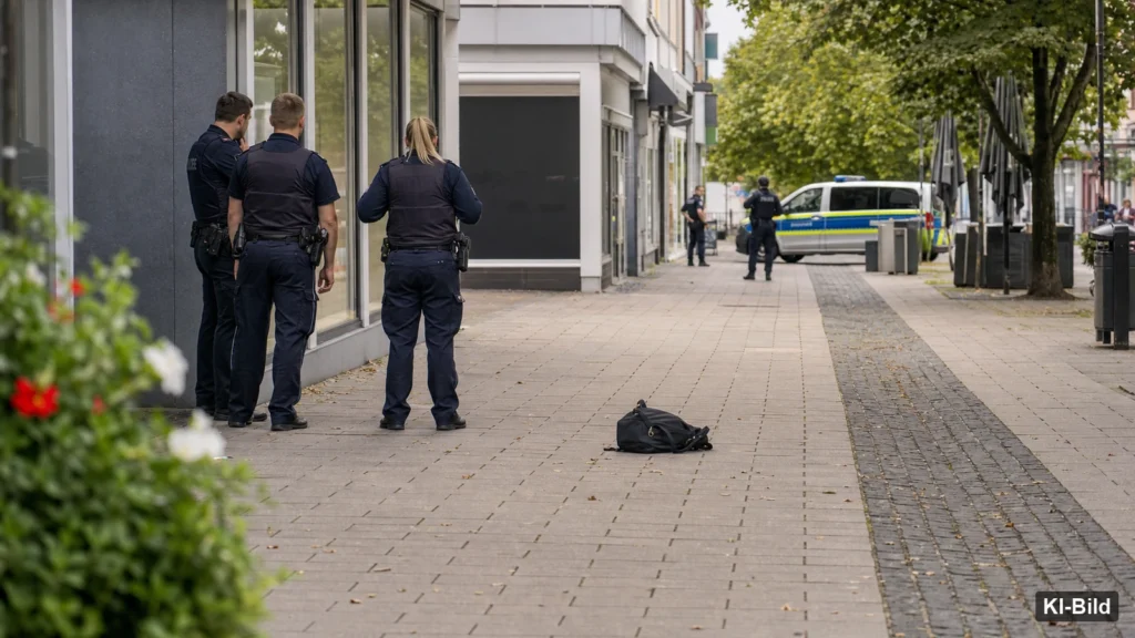 Polizeieinsatz auf einer Straße in Euskirchen als Symbol für einen Rucksackraub.