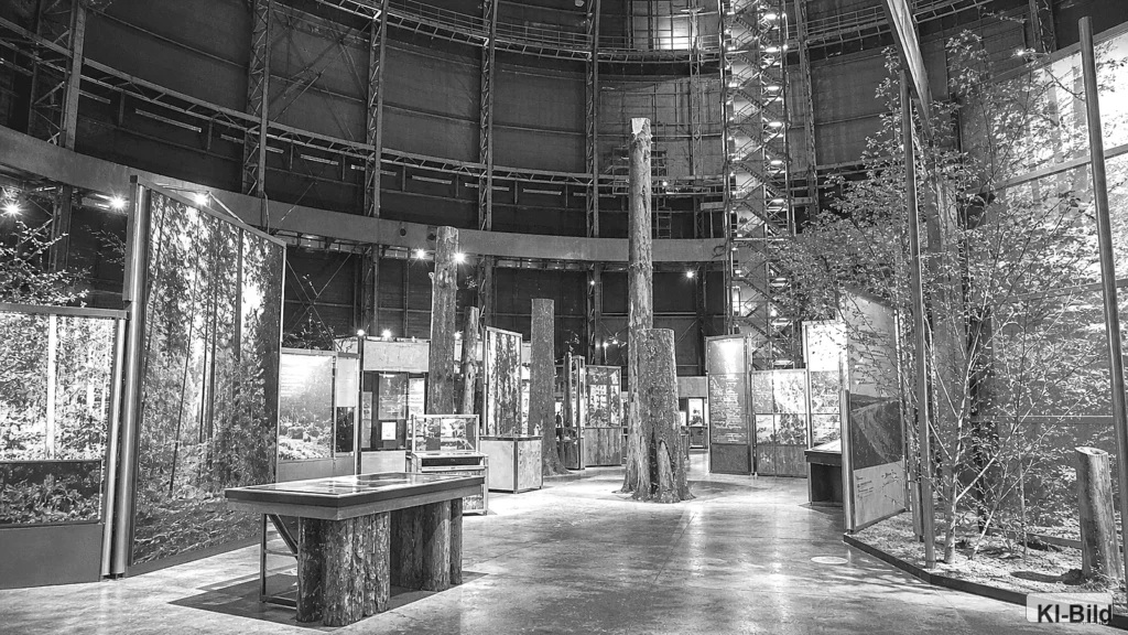 Innenraum einer Wald-Ausstellung als Symbol für den Schulklassentag im Gasometer Oberhausen.