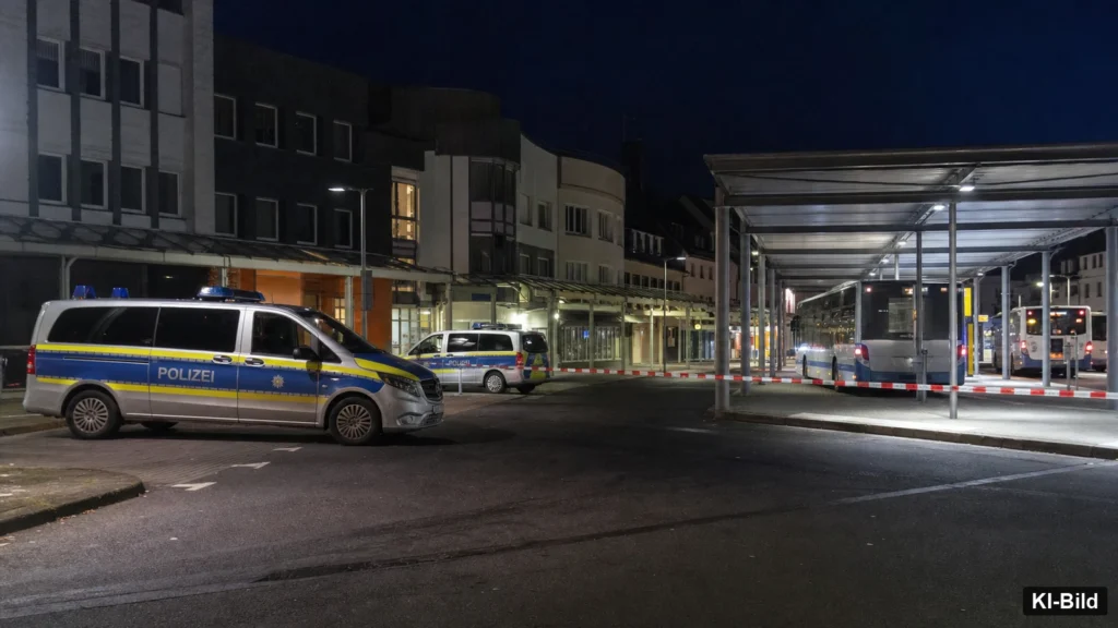 Polizeieinsatz am Busbahnhof als Symbol für einen Raub in Gummersbach.