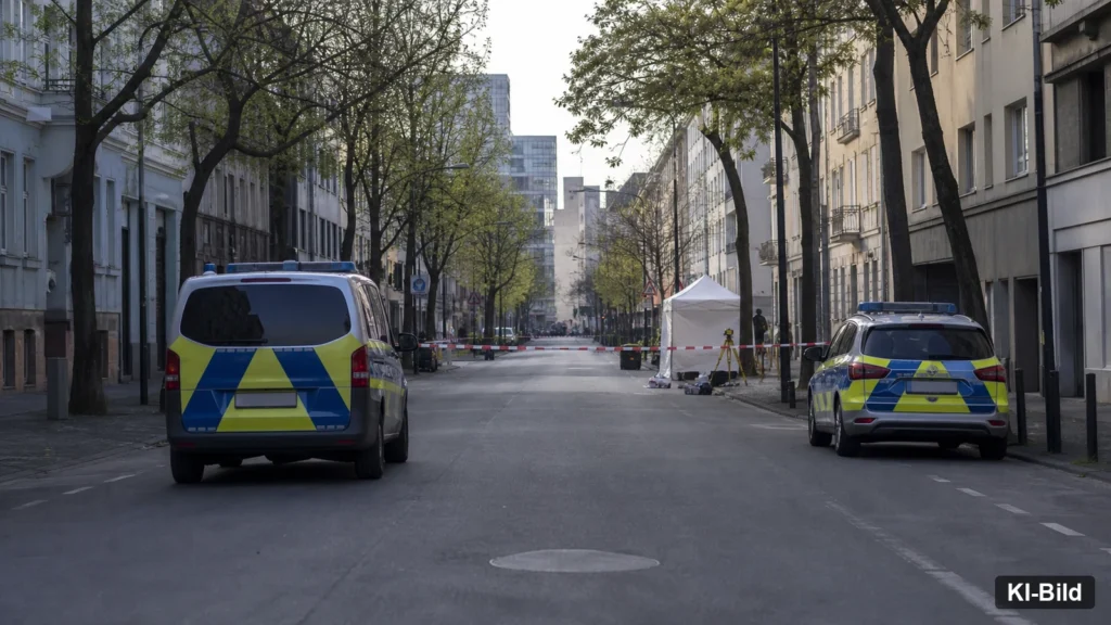 Abgesperrte Straße in Köln als Symbol für Ermittlungen nach einem Raubüberfall.