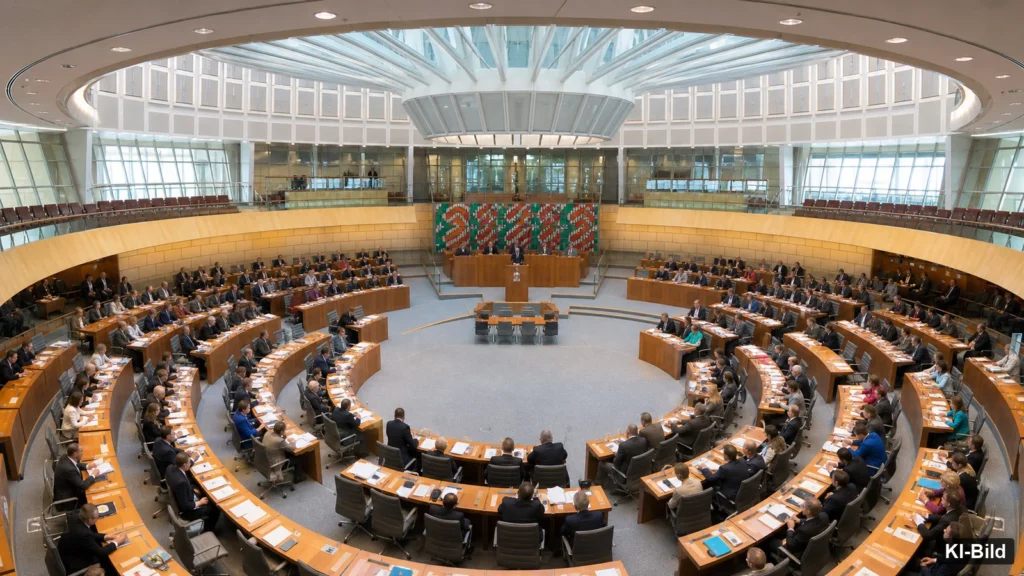 Plenarsaal als Symbol für die Debatte über den Familienbericht NRW.