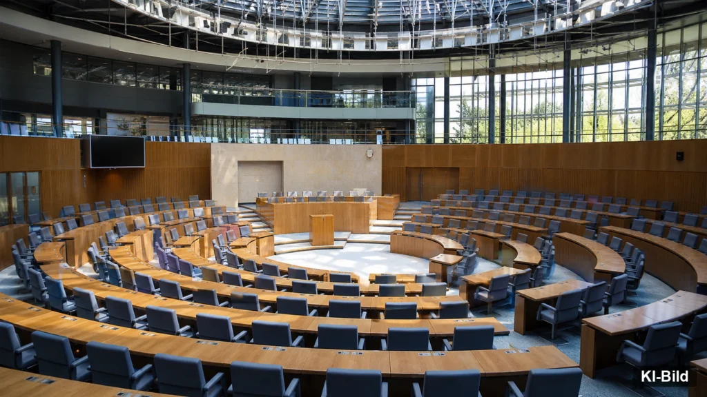 Plenarsaal als Symbol für die Sitzungen des Landtags Nordrhein-Westfalen.