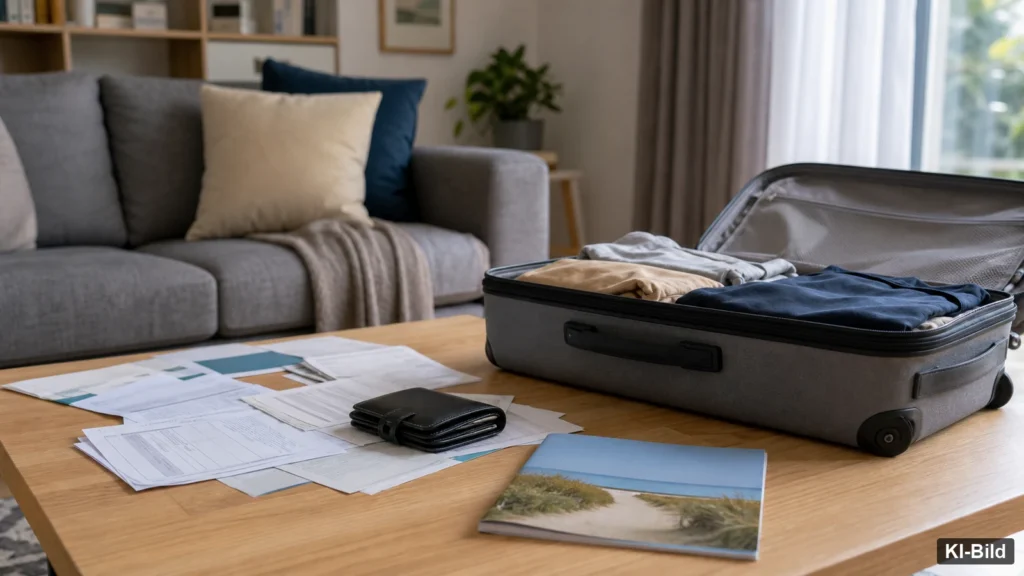 Ungepackter Koffer als Symbol für Haushalte, die sich keine Urlaubsreise leisten können.