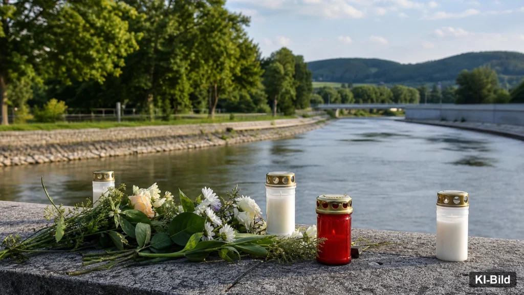 Kerzen und Blumen als Symbol für das Gedenken an die Opfer der Flutkatastrophe.