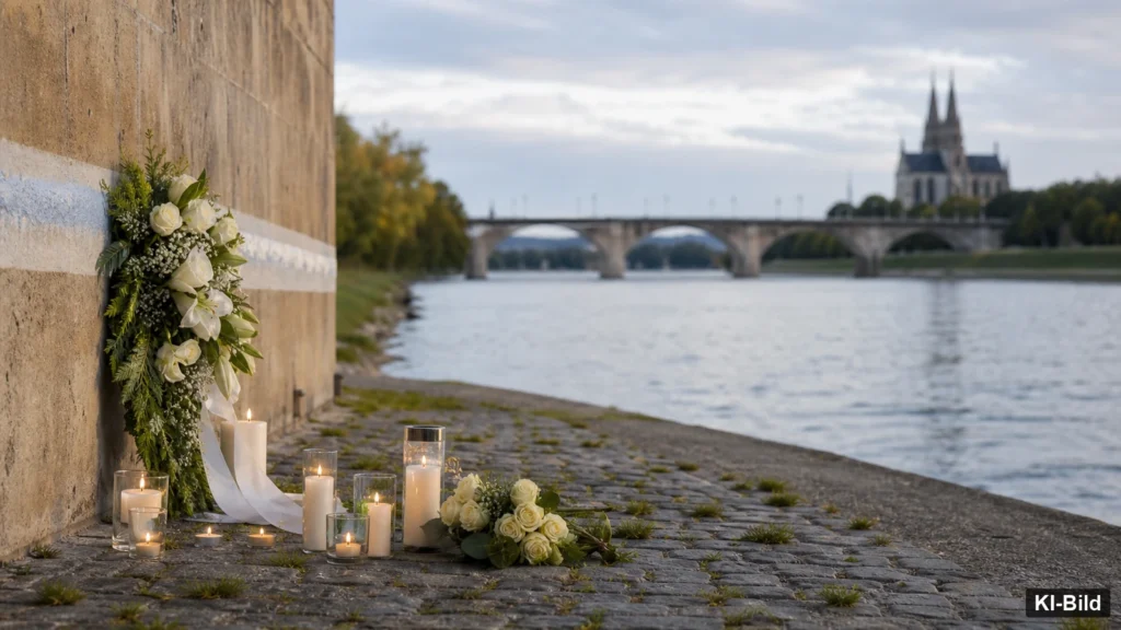 Kerzen und Blumen als Symbol für das Gedenken an die Opfer der Flutkatastrophe.