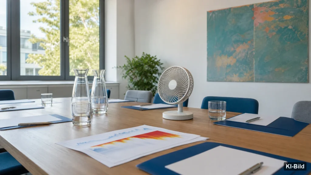 Besprechung im Gesundheitswesen als Symbol für Hitzeschutzmaßnahmen in Nordrhein-Westfalen.