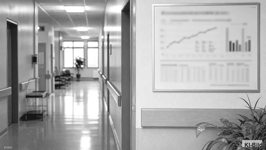 Krankenhausflur als Symbol für Statistik zur Lebenserwartung in Nordrhein-Westfalen.