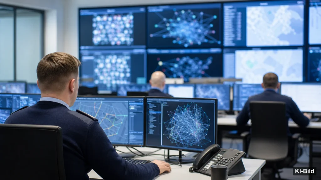 Moderner Analysearbeitsplatz als Symbol für die Datenanalyse der Polizei Nordrhein-Westfalen.