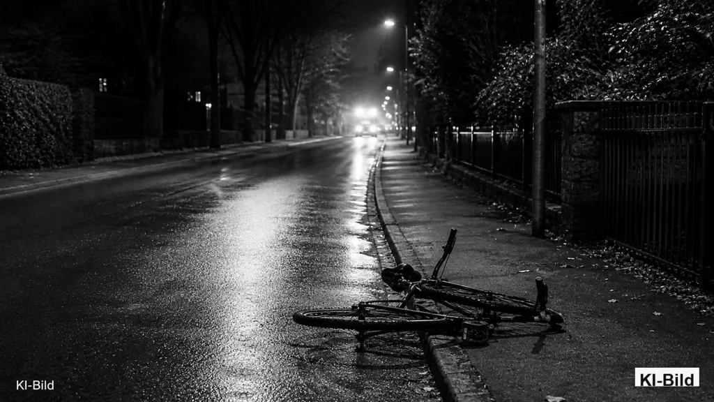 Nächtliche Straße in Paderborn als Symbol für einen schweren Fahrradunfall.