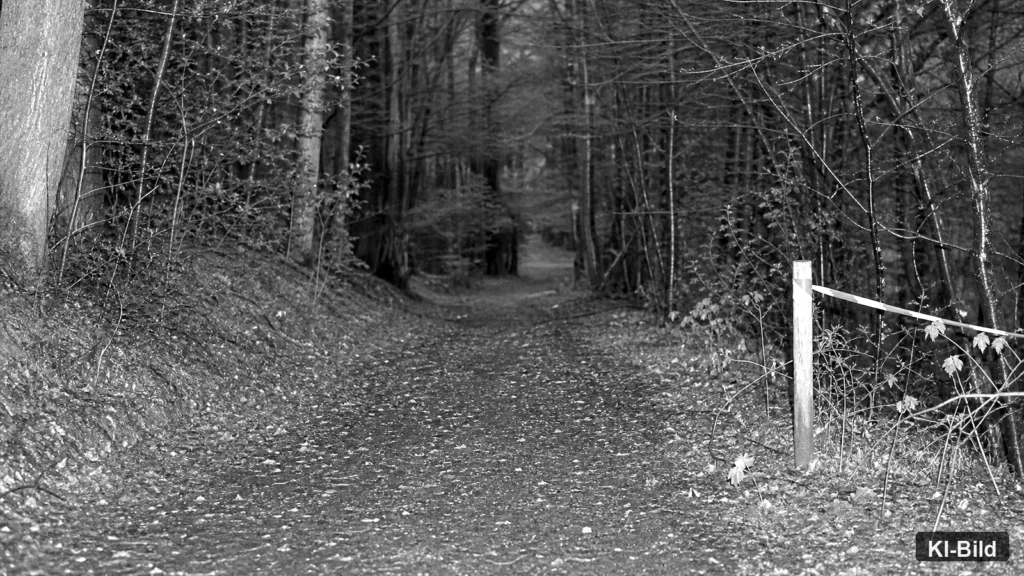 Waldweg im Oberbergischen Kreis als Symbol für eine Polizeisuche nach einem Exhibitionisten.