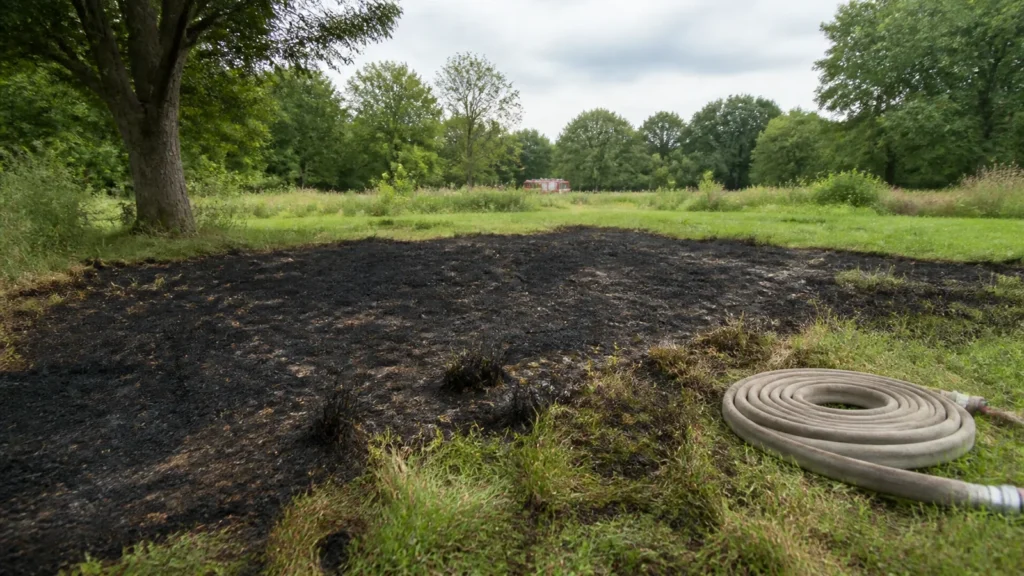 Verbrannte Grünfläche in einer neutralen Symbolillustration zum Brand in Nettetal-Breyell.