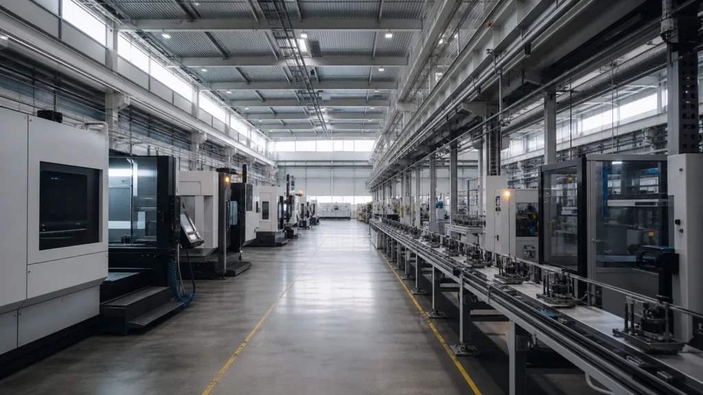 Moderne Industrieanlage als Symbol für die gesunkene Produktion in Nordrhein-Westfalen.