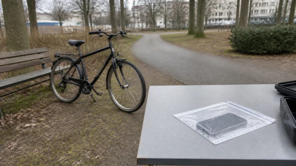 Heller, menschenleerer Radweg an einer Grünanlage in Recklinghausen.